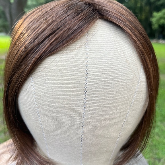 HAIR TOPPER CHIN LENGTH SOFT QUALITY RED AND BROWN SYNTHETIC FIBER CLIP IN HAIR - Picture 12 of 15